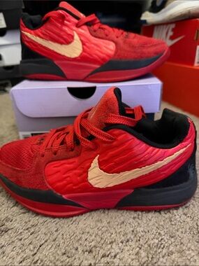 Nike Ja 2 nightmare Kids Red Sneakers with Cream Swoosh